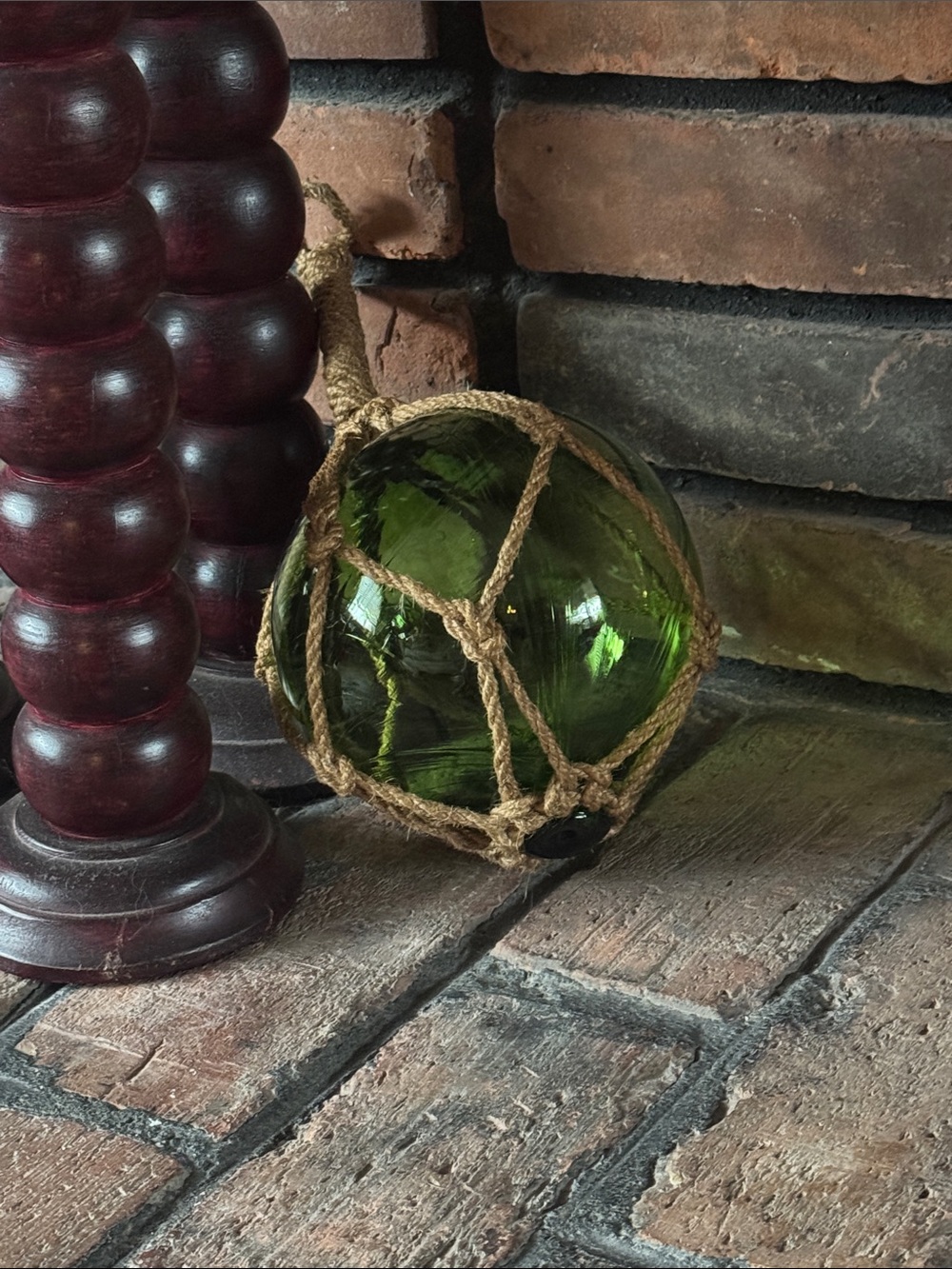 Green Glass Float with Natural Rope Net - Home Accents